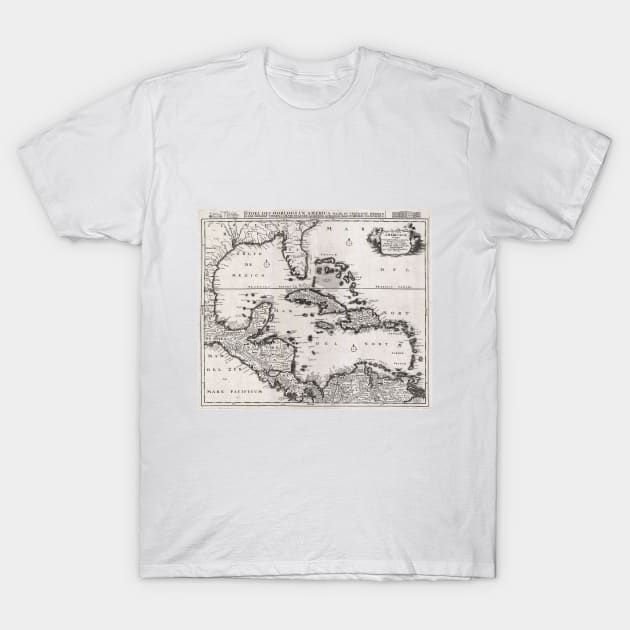 Vintage Map of The Caribbean (1696) T-Shirt by Bravuramedia